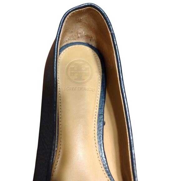 TORY BURCH Reva Navy Blue Leather Ballet Flats Size 5 Medallion EUC - Picture 6 of 6